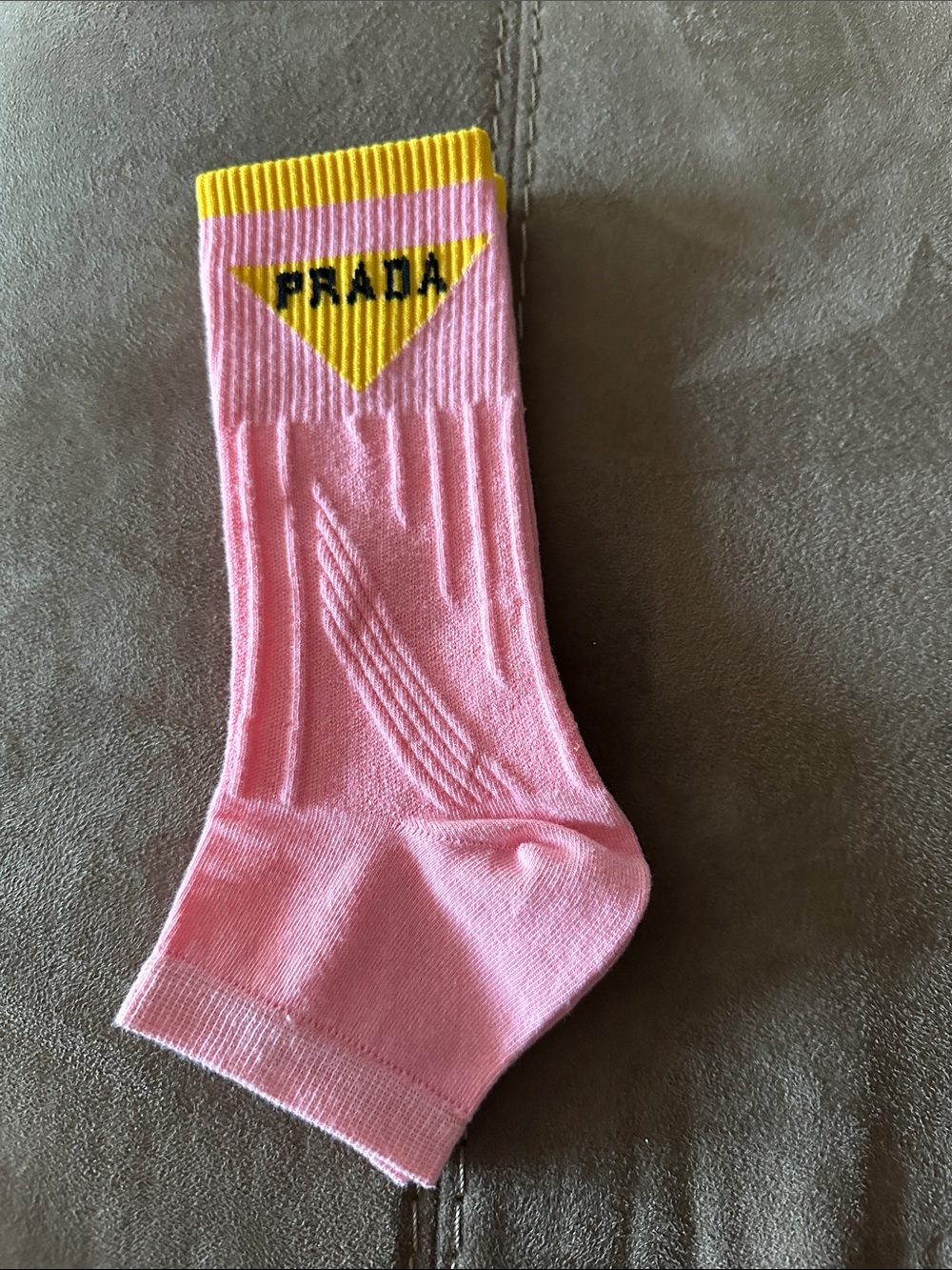 Prada Pink toeless Sock with Yellow Logo Trim